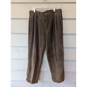 Vintage Trust Pants Mens 34x30 Brown Corduroy Pleated Straight Leg Dress Casual